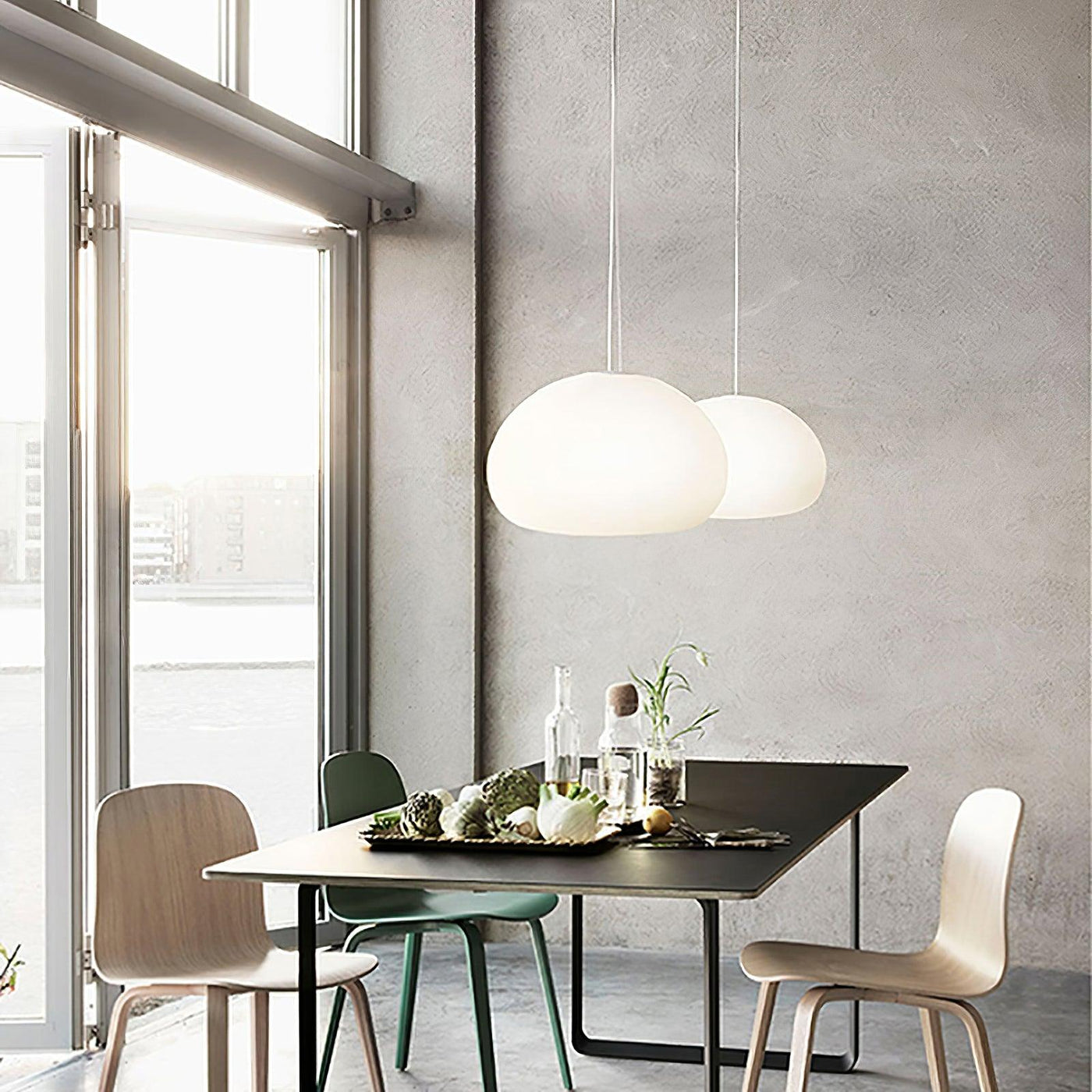Steamed Bun Pendant Light – Elegant Frosted Glass Hanging Lamp (E26/E27)