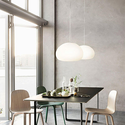 Steamed Bun Pendant Light – Elegant Frosted Glass Hanging Lamp (E26/E27)