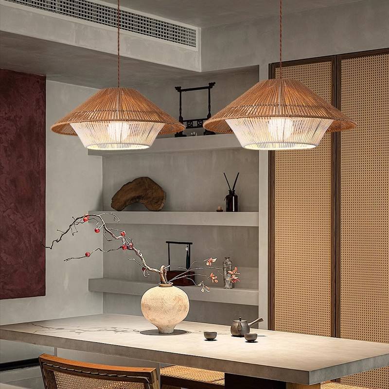 Japanese Wicker Pendant Light – Handwoven Zen-Inspired Ceiling Lamp