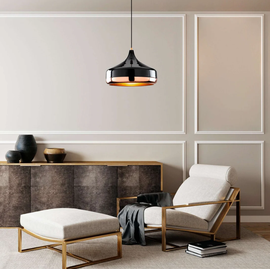 Midnight Gloss Pendant Light – Modern Elegance with a Glossy Black and Copper Finish