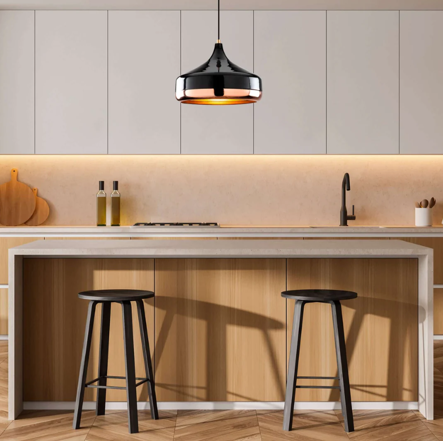 Midnight Gloss Pendant Light – Modern Elegance with a Glossy Black and Copper Finish