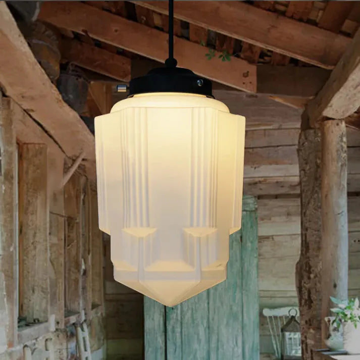 Vintage Geometric Milk Glass Pendant Light – Timeless Elegance with a Modern Touch