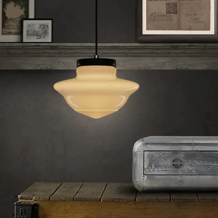 Vintage Geometric Milk Glass Pendant Light – Timeless Elegance with a Modern Touch