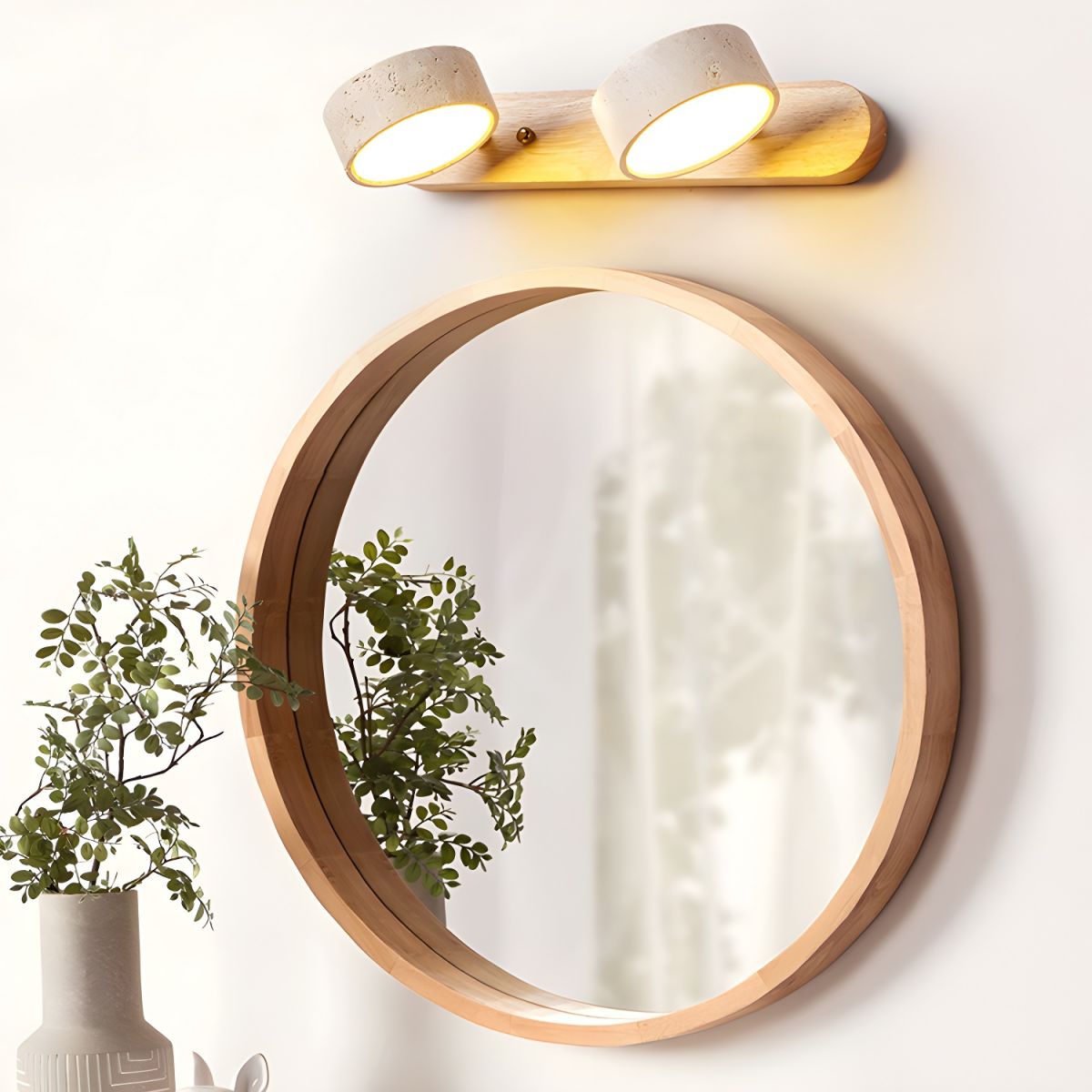 Travertine Duo Wall Light – Elegant Natural Stone & Wood LED Wall Lamp