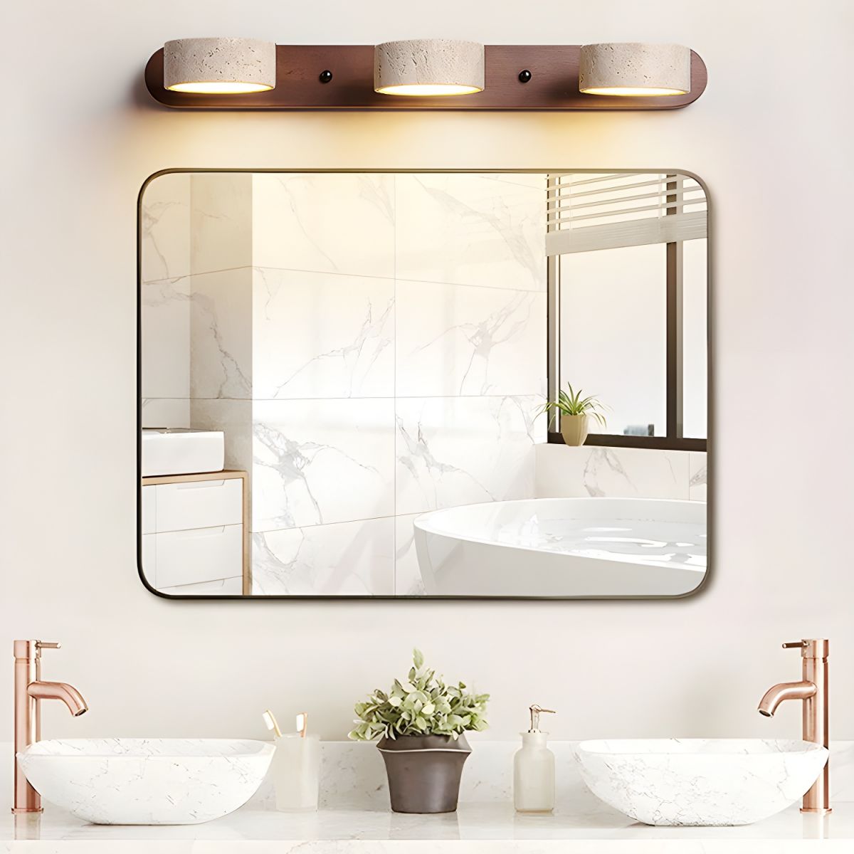 Travertine Duo Wall Light – Elegant Natural Stone & Wood LED Wall Lamp
