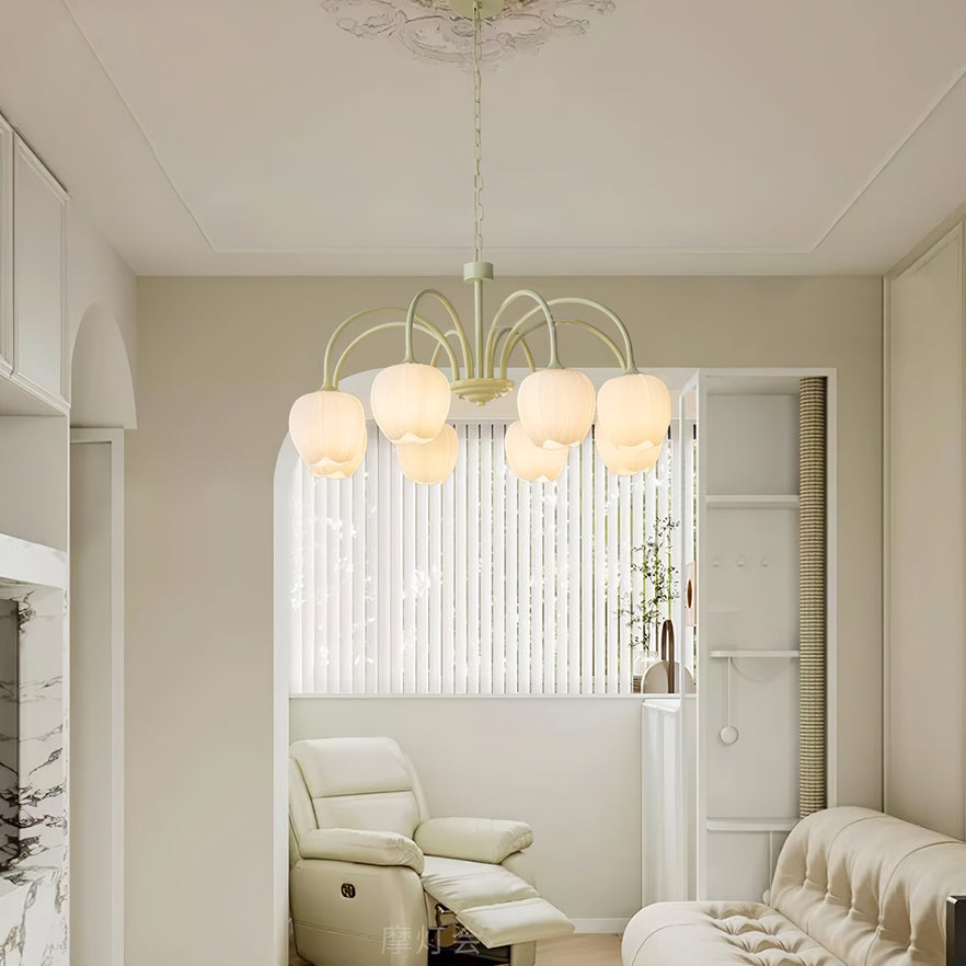 Tulip Matcha Chandelier – Elegant Floral-Inspired Lighting with Soft Ambience