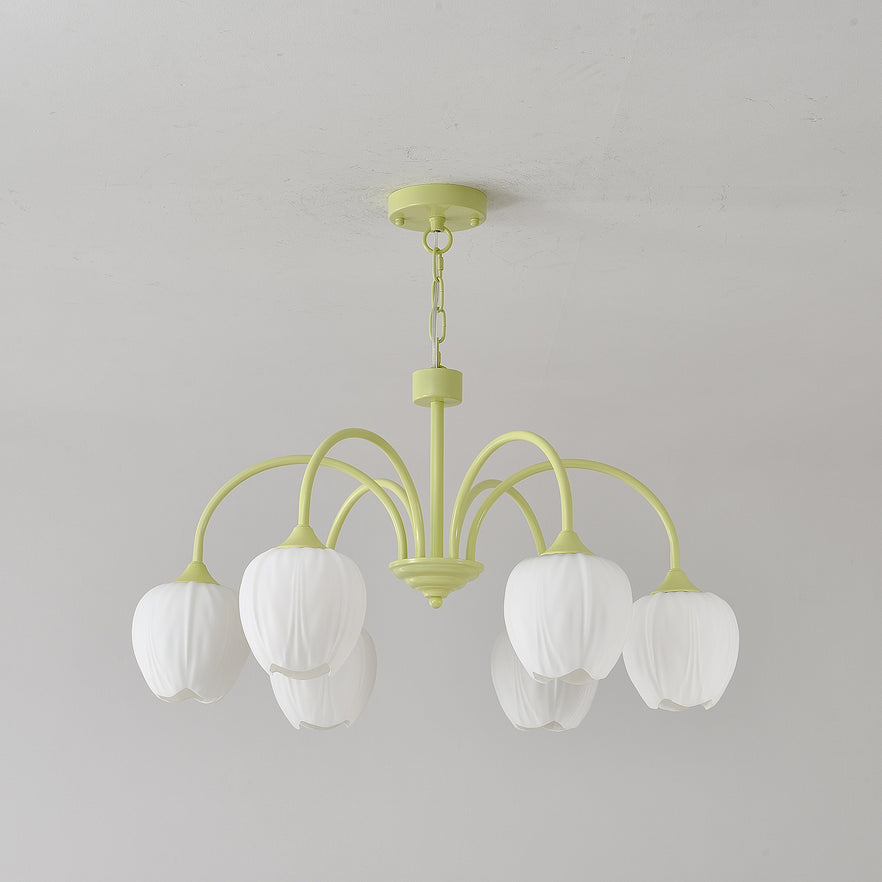 Tulip Matcha Chandelier – Elegant Floral-Inspired Lighting with Soft Ambience
