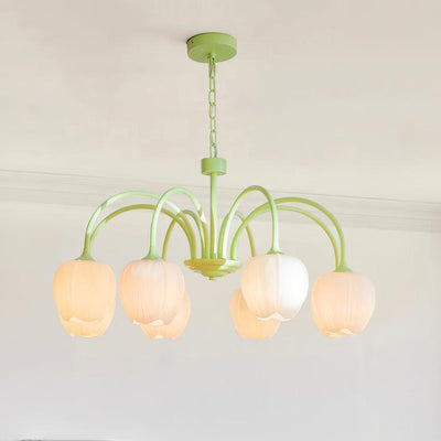 Tulip Matcha Chandelier – Elegant Floral-Inspired Lighting with Soft Ambience
