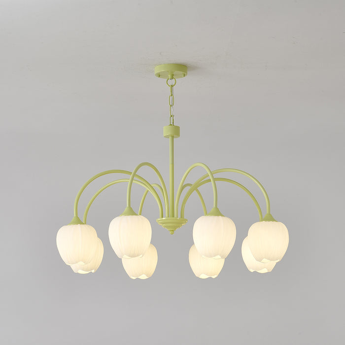 Tulip Matcha Chandelier – Elegant Floral-Inspired Lighting with Soft Ambience
