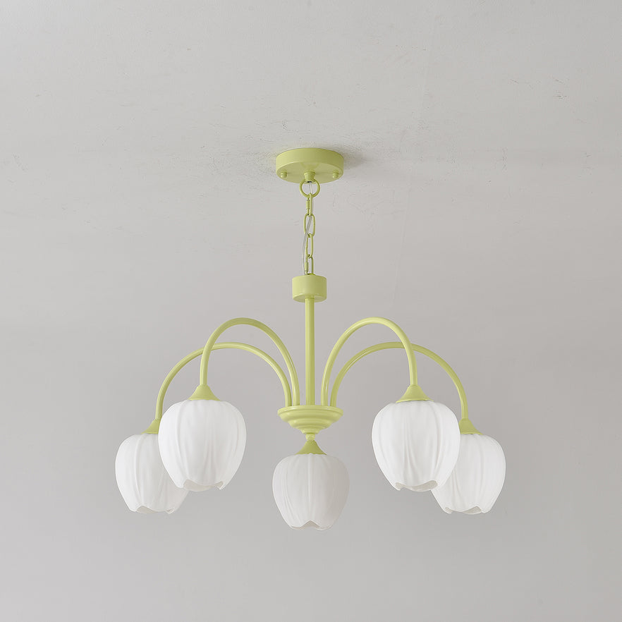 Tulip Matcha Chandelier – Elegant Floral-Inspired Lighting with Soft Ambience