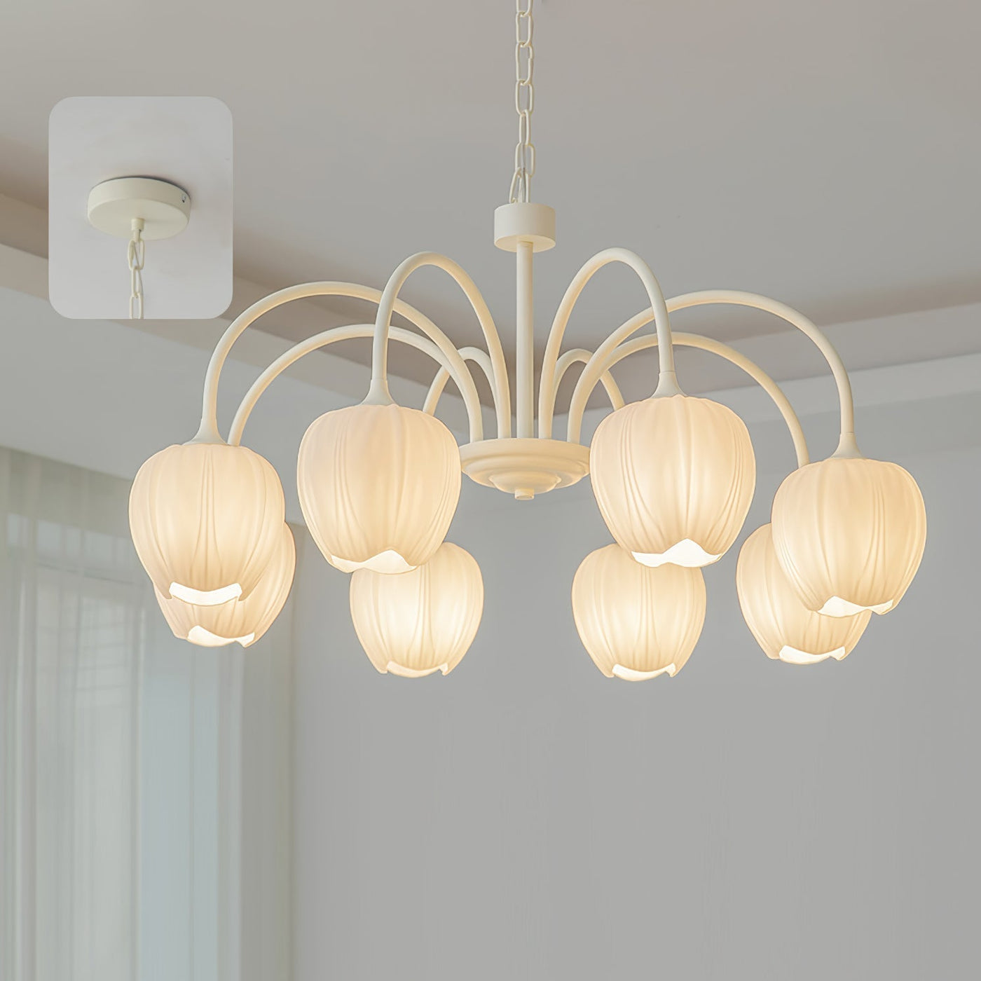 Tulip Matcha Chandelier – Elegant Floral-Inspired Lighting with Soft Ambience