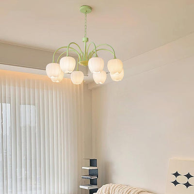 Tulip Matcha Chandelier – Elegant Floral-Inspired Lighting with Soft Ambience