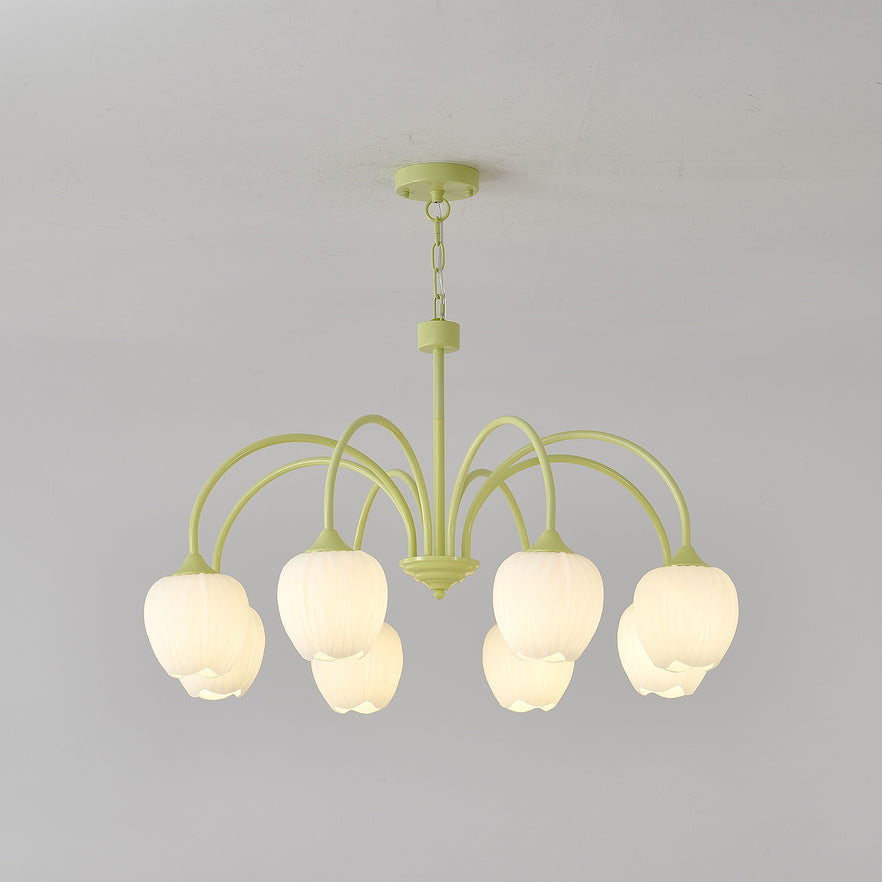 Tulip Matcha Chandelier – Elegant Floral-Inspired Lighting with Soft Ambience