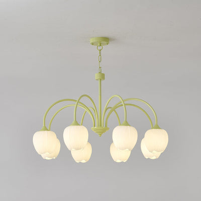 Tulip Matcha Chandelier – Elegant Floral-Inspired Lighting with Soft Ambience