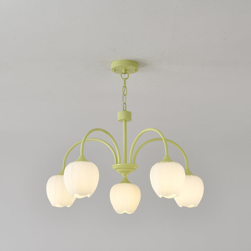 Tulip Matcha Chandelier – Elegant Floral-Inspired Lighting with Soft Ambience