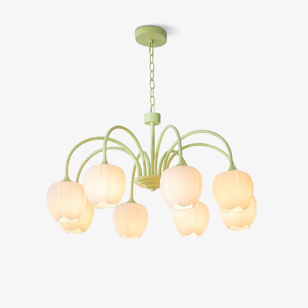 Tulip Matcha Chandelier – Elegant Floral-Inspired Lighting with Soft Ambience