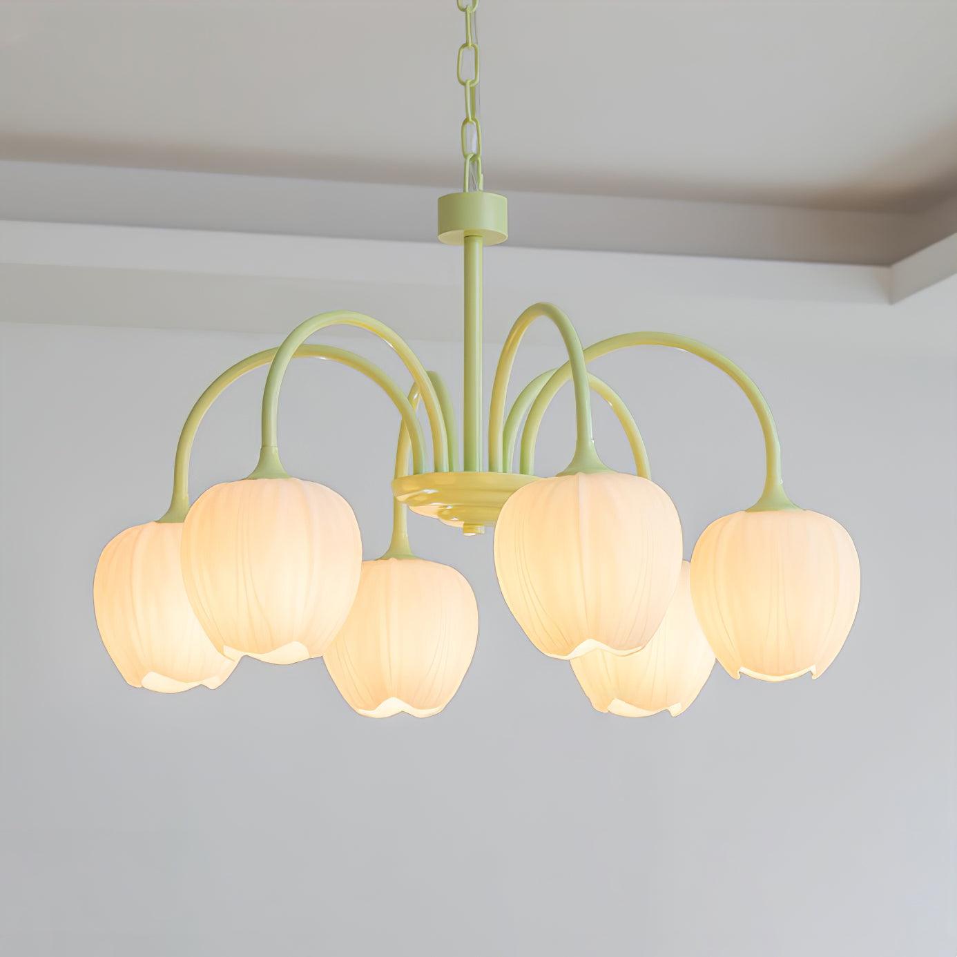 Tulip Matcha Chandelier – Elegant Floral-Inspired Lighting with Soft Ambience