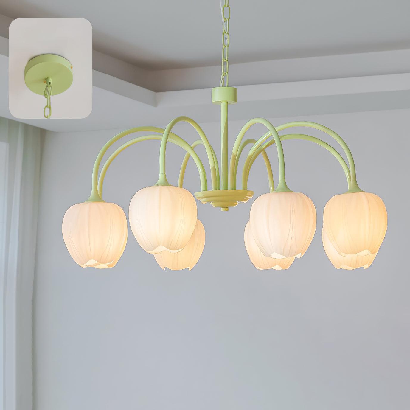 Tulip Matcha Chandelier – Elegant Floral-Inspired Lighting with Soft Ambience