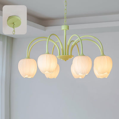 Tulip Matcha Chandelier – Elegant Floral-Inspired Lighting with Soft Ambience