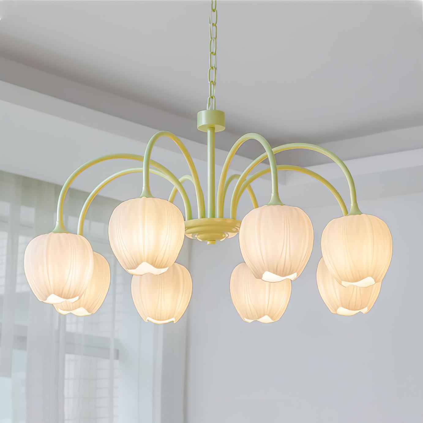 Tulip Matcha Chandelier – Elegant Floral-Inspired Lighting with Soft Ambience