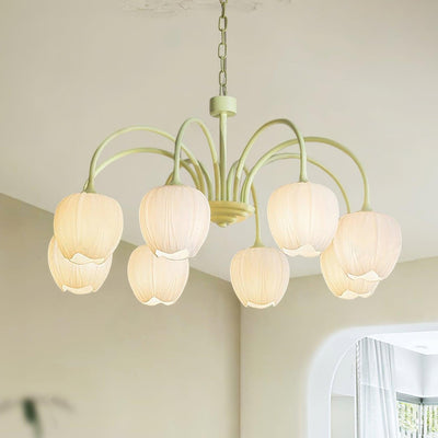 Tulip Matcha Chandelier – Elegant Floral-Inspired Lighting with Soft Ambience
