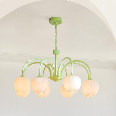 Tulip Matcha Chandelier – Elegant Floral-Inspired Lighting with Soft Ambience
