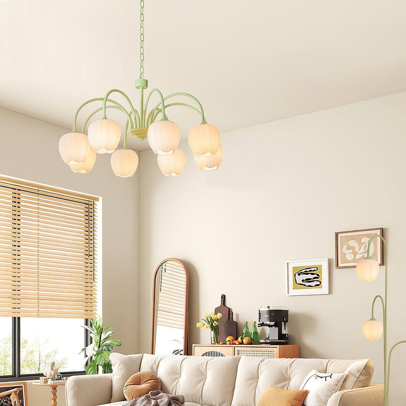 Tulip Matcha Chandelier – Elegant Floral-Inspired Lighting with Soft Ambience