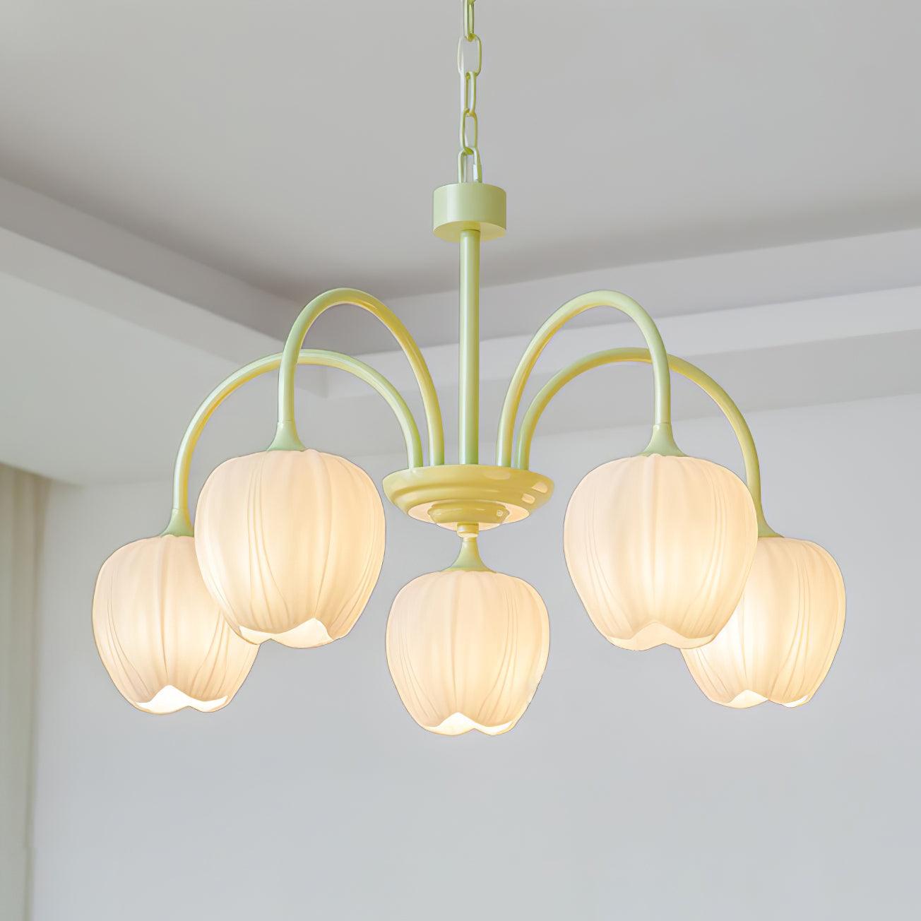 Tulip Matcha Chandelier – Elegant Floral-Inspired Lighting with Soft Ambience