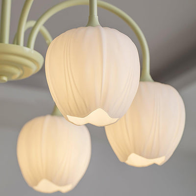 Tulip Matcha Chandelier – Elegant Floral-Inspired Lighting with Soft Ambience