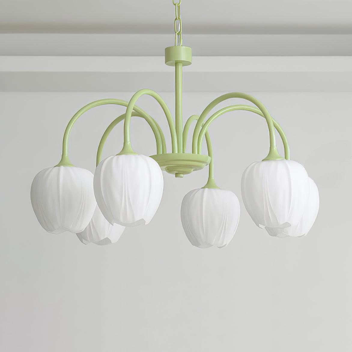 Tulip Matcha Chandelier – Elegant Floral-Inspired Lighting with Soft Ambience