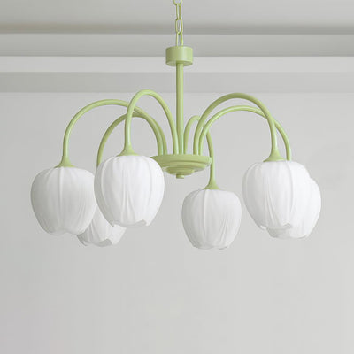 Tulip Matcha Chandelier – Elegant Floral-Inspired Lighting with Soft Ambience
