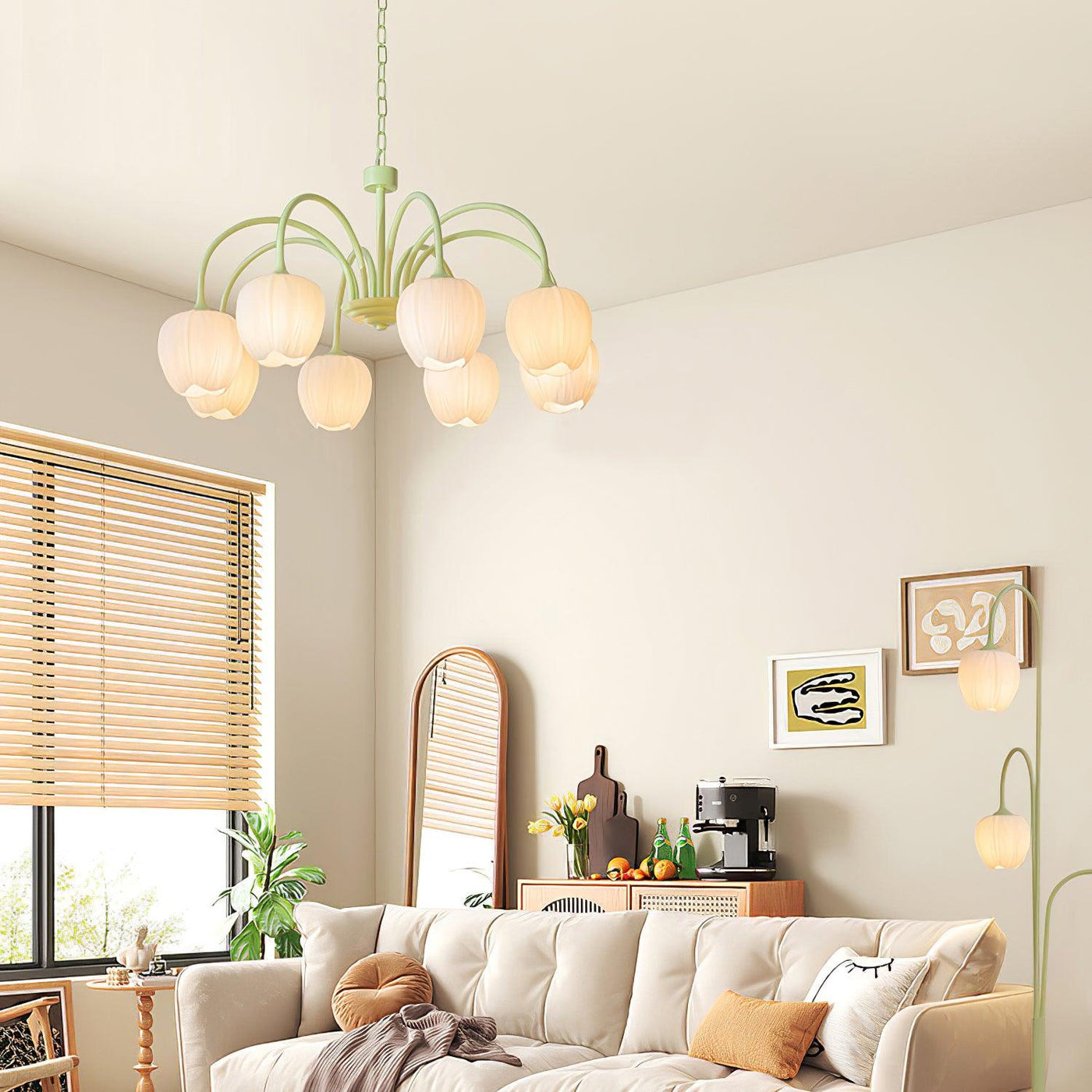 Tulip Matcha Chandelier – Elegant Floral-Inspired Lighting with Soft Ambience