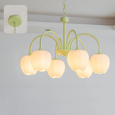 Tulip Matcha Chandelier – Elegant Floral-Inspired Lighting with Soft Ambience