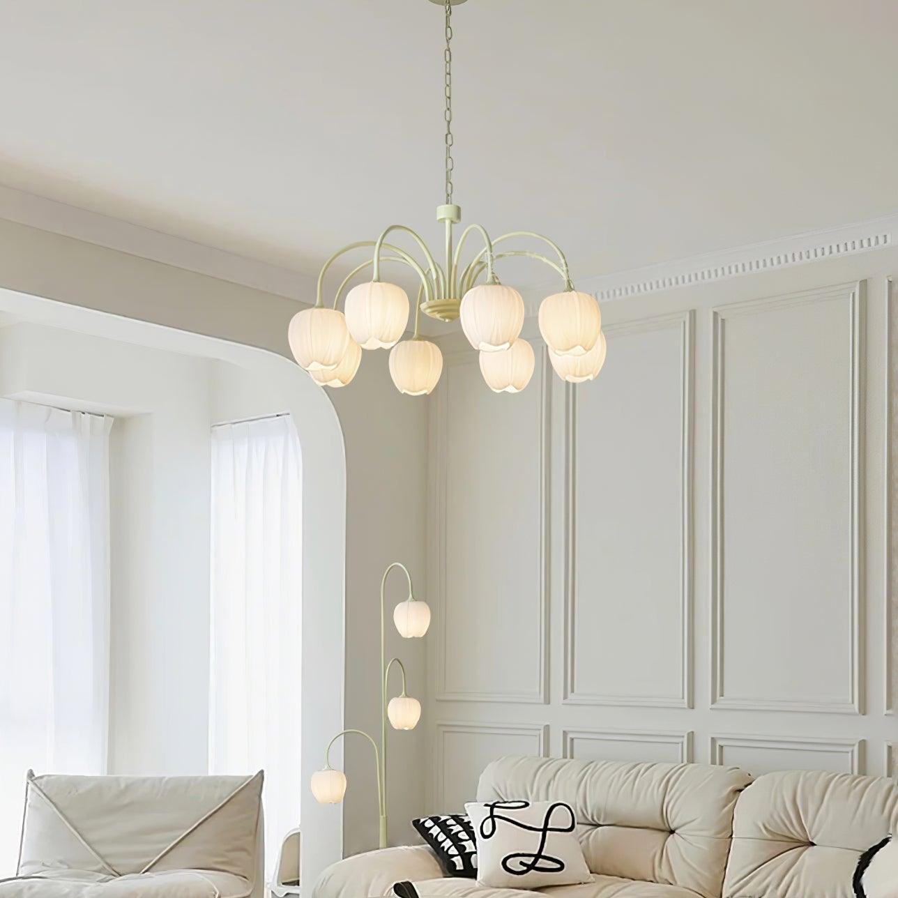 Tulip Matcha Chandelier – Elegant Floral-Inspired Lighting with Soft Ambience