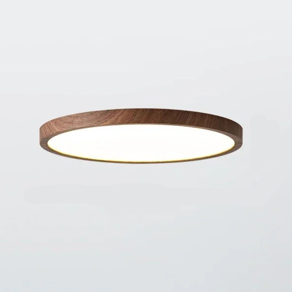 Ultrathin Circular Ceiling Light – Sleek Walnut-Effect LED for a Modern Home