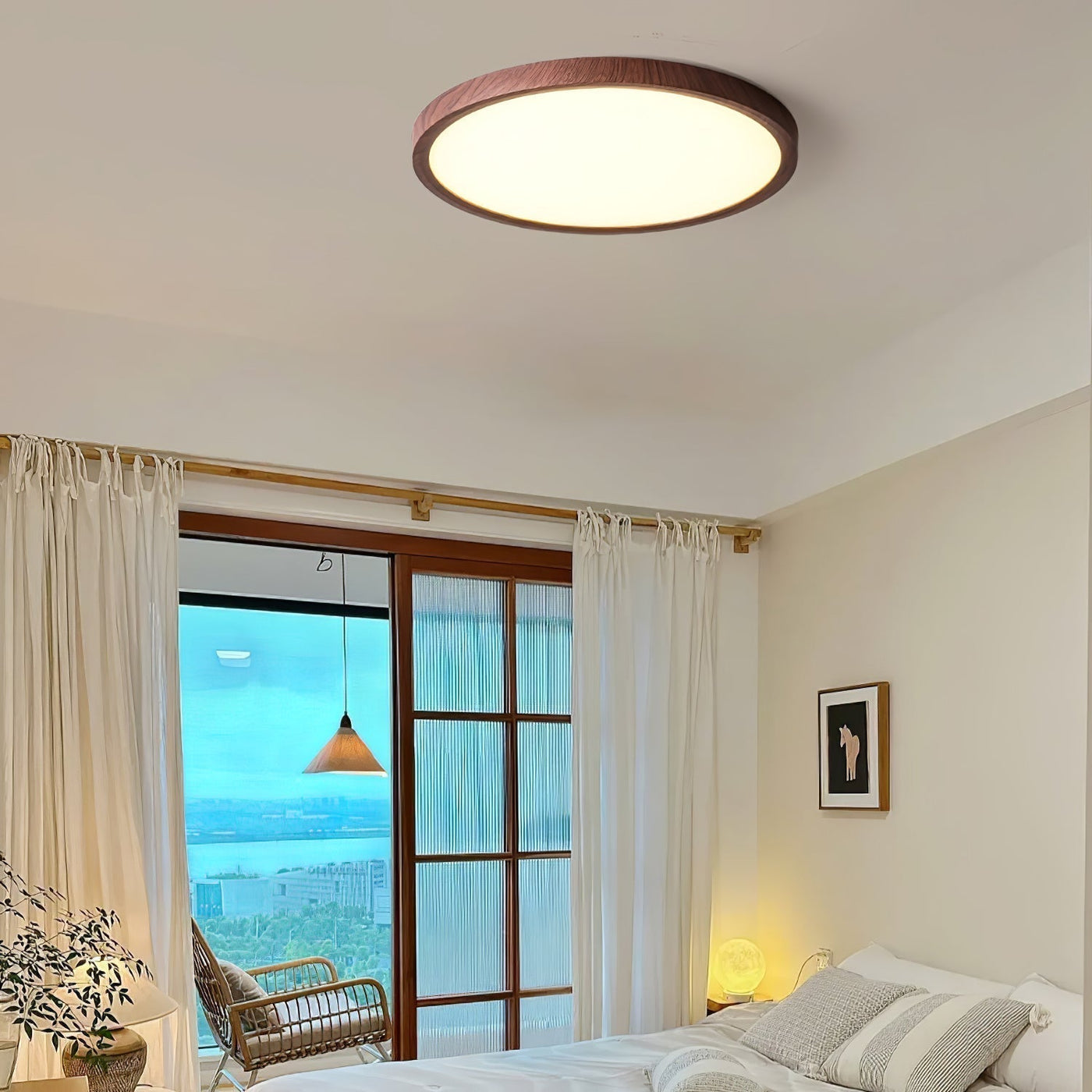 Ultrathin Round LED Ceiling Light – Walnut-Effect Acrylic for Soft, Even Illumination