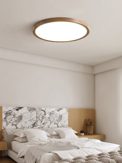 Ultrathin Round LED Ceiling Light – Walnut-Effect Acrylic for Soft, Even Illumination
