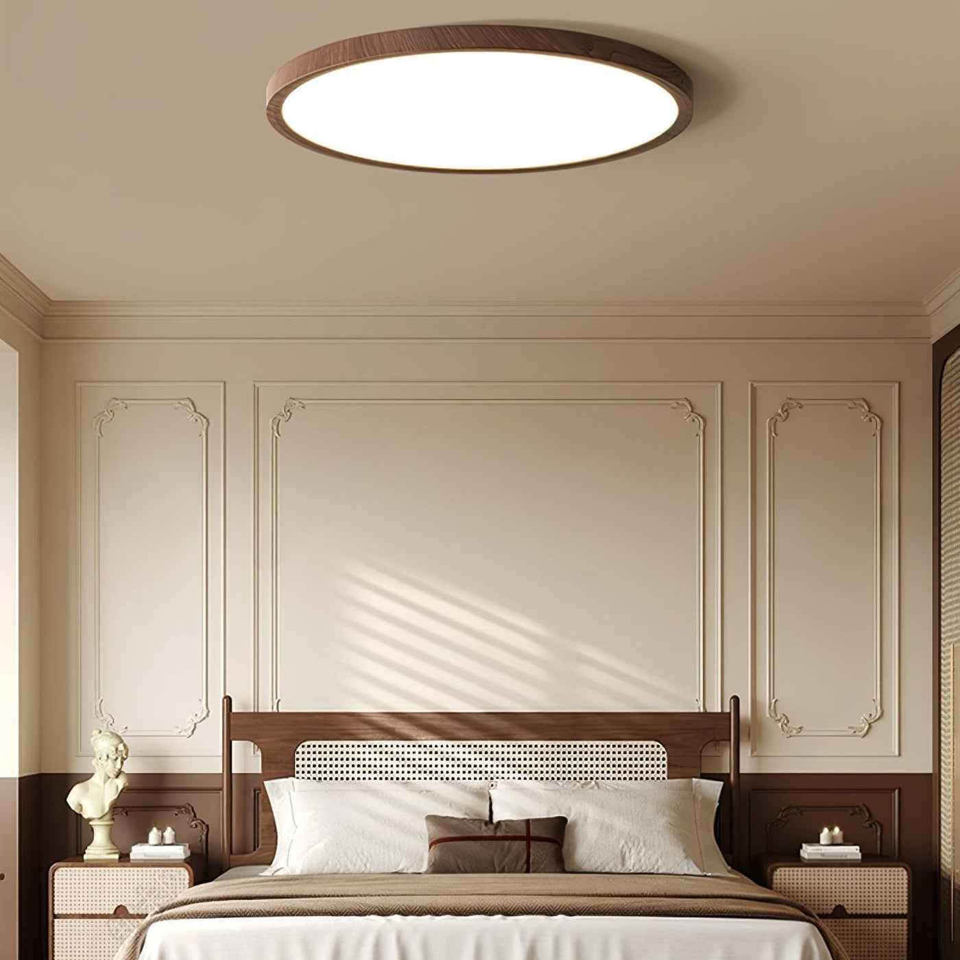 Ultrathin Round LED Ceiling Light – Walnut-Effect Acrylic for Soft, Even Illumination