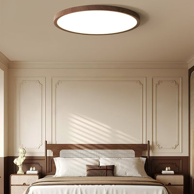 Ultrathin Round LED Ceiling Light – Walnut-Effect Acrylic for Soft, Even Illumination