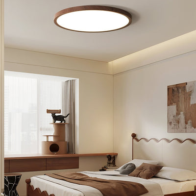 Ultrathin Round LED Ceiling Light – Walnut-Effect Acrylic for Soft, Even Illumination