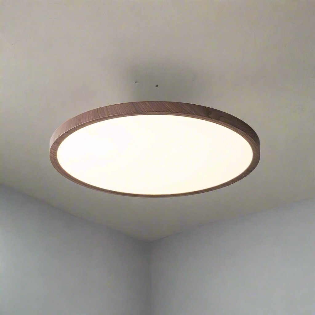 Ultrathin Round LED Ceiling Light – Walnut-Effect Acrylic for Soft, Even Illumination