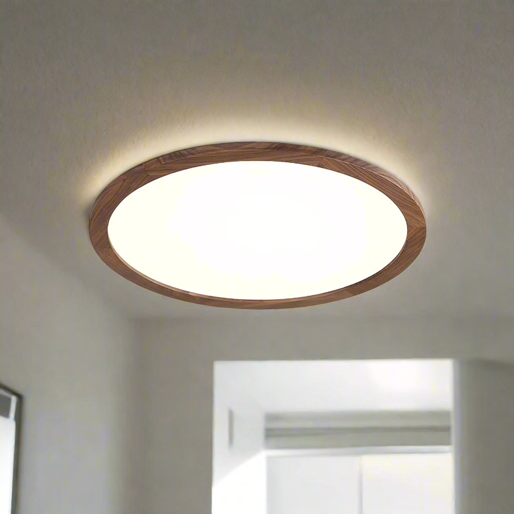 Ultrathin Round LED Ceiling Light – Walnut-Effect Acrylic for Soft, Even Illumination