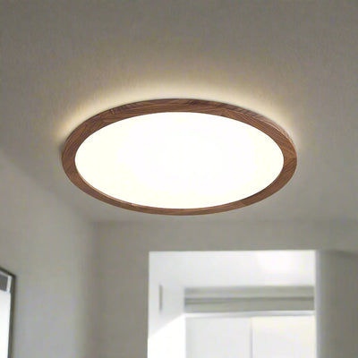 Ultrathin Round LED Ceiling Light – Walnut-Effect Acrylic for Soft, Even Illumination