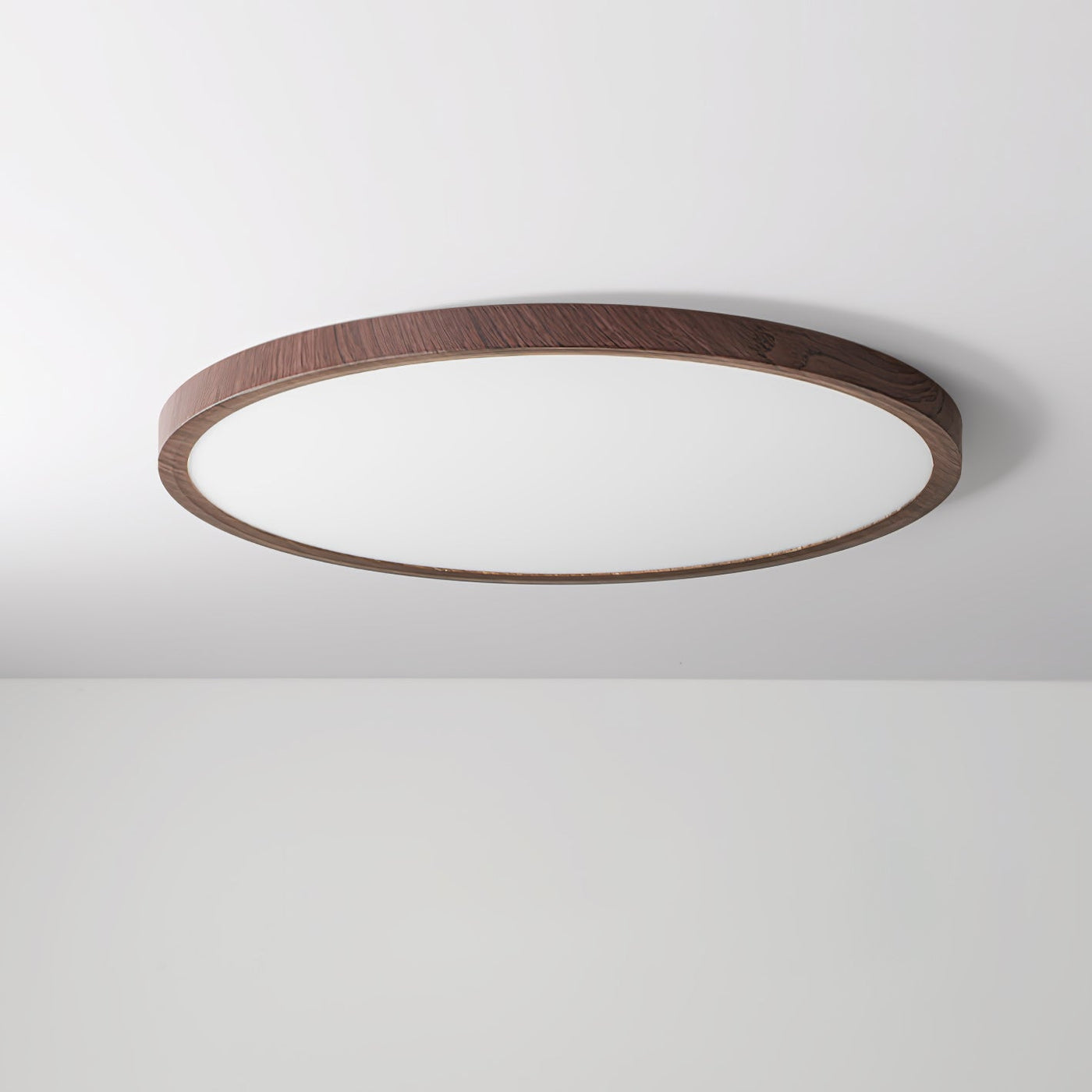 Ultrathin Round LED Ceiling Light – Walnut-Effect Acrylic for Soft, Even Illumination