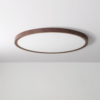 Ultrathin Round LED Ceiling Light – Walnut-Effect Acrylic for Soft, Even Illumination