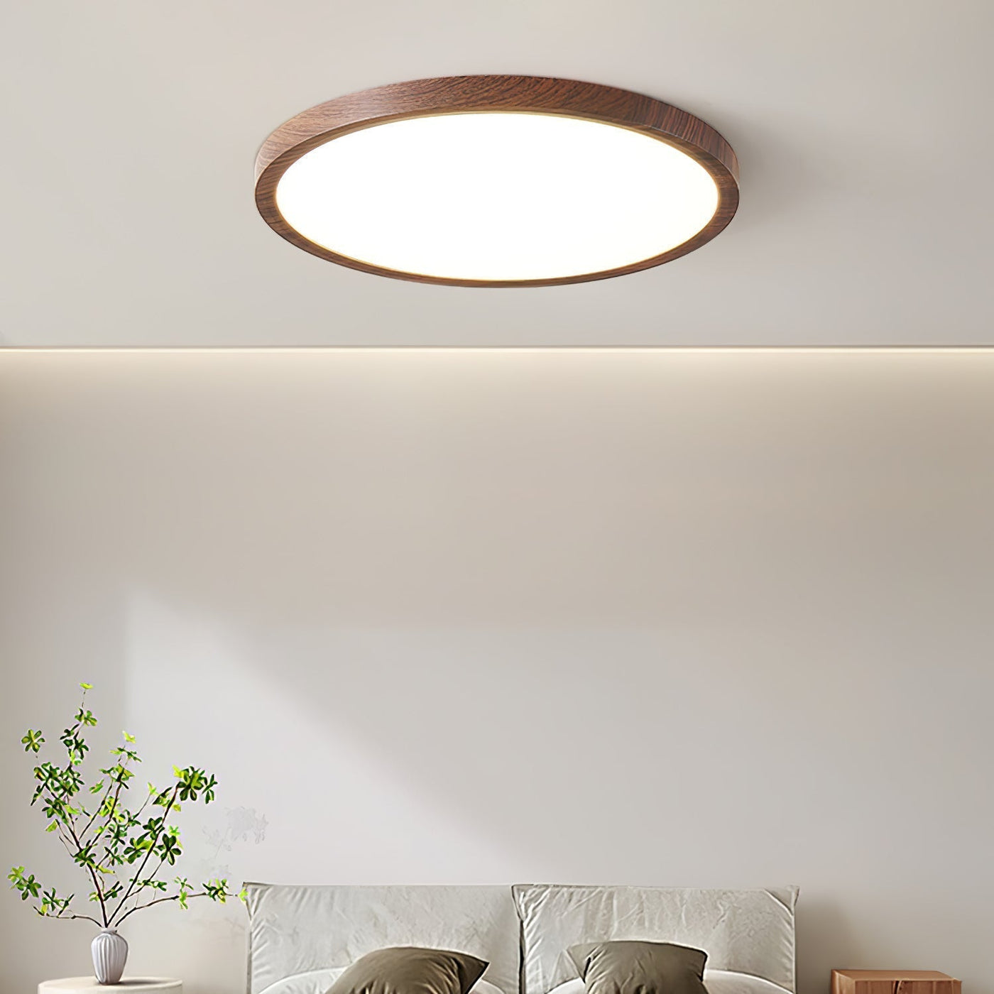 Ultrathin Round LED Ceiling Light – Walnut-Effect Acrylic for Soft, Even Illumination