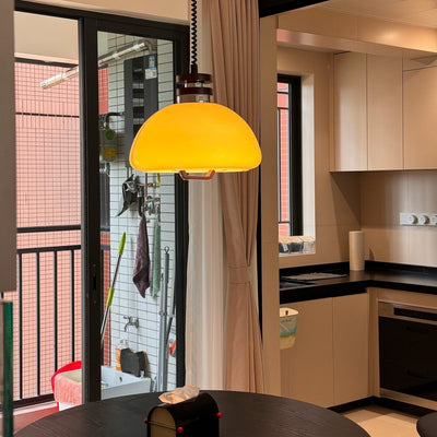 Vela-Pudding Pendant Light – Playful Yet Elegant Glass & Wood Hanging Lamp