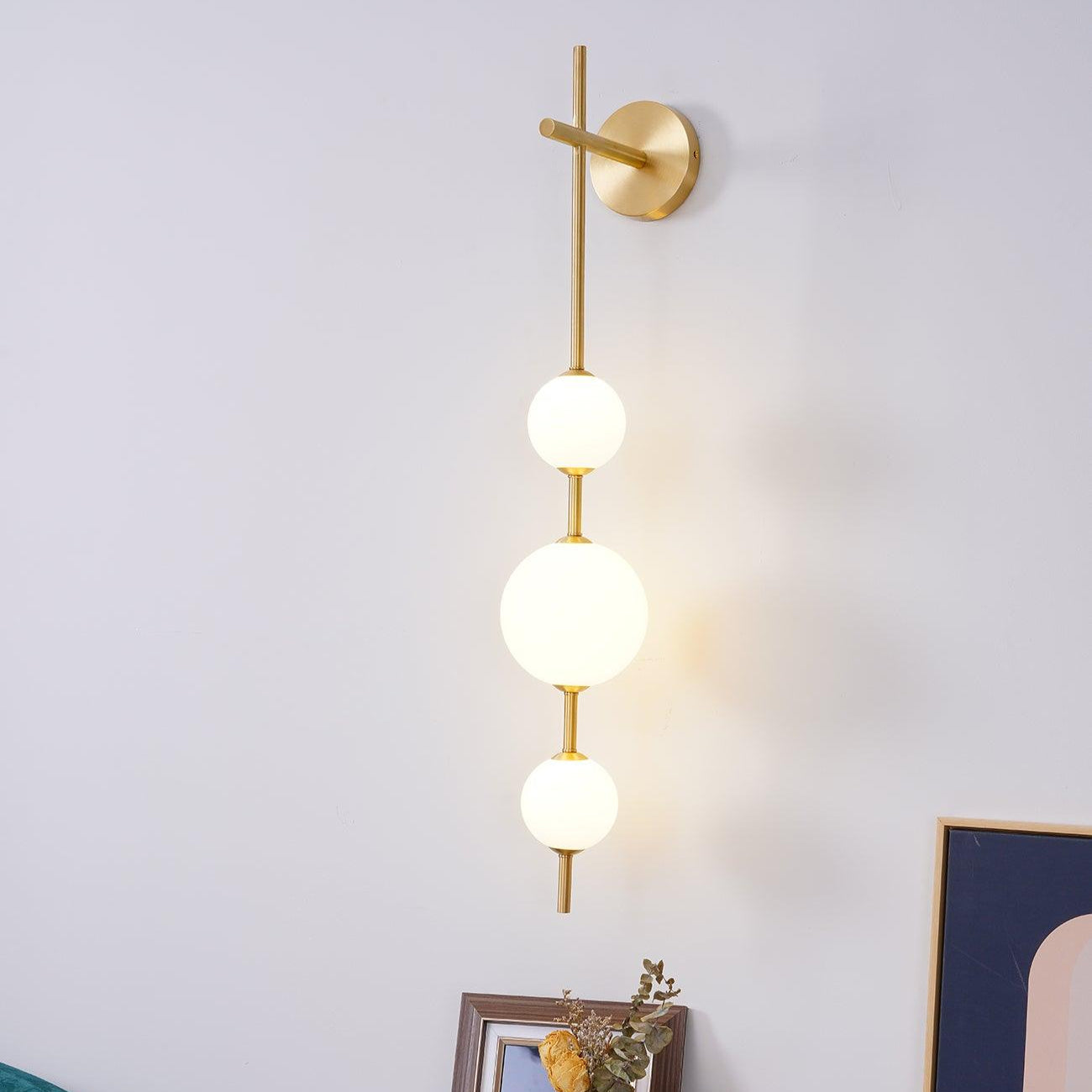 Vertical Globe Wall Light – Elegant Gold Wall Lamp with Frosted Glass Shade