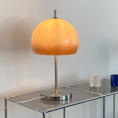 Mushroom Bauhaus Table Lamp – Timeless Amber Glass & Metal Design