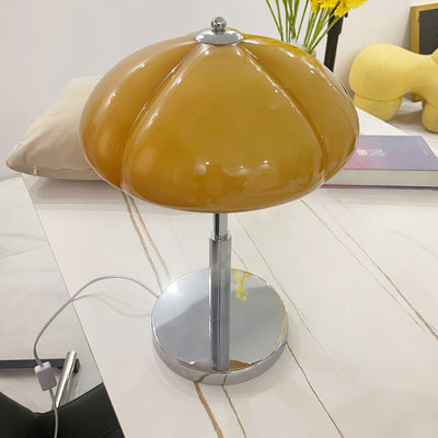 Mushroom Bauhaus Table Lamp – Timeless Amber Glass & Metal Design